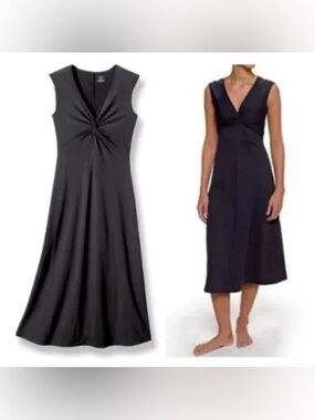 Patagonia Bandha Black Twist-Front Midi Dress